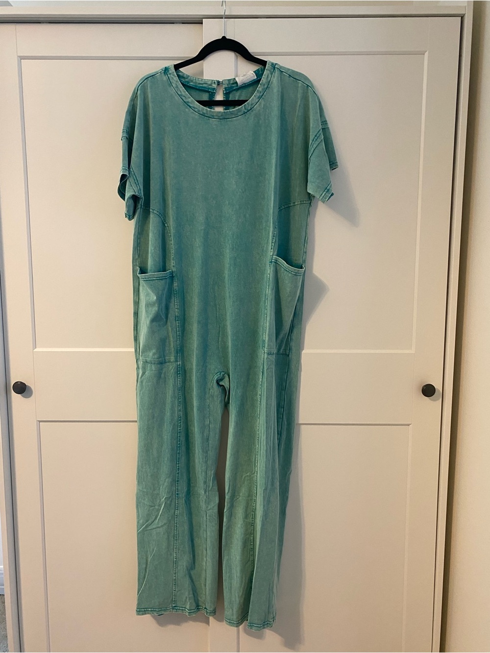Heyson NWT Short-Sleeve Wide-Leg Jumpsuit in Mineral Wash Green